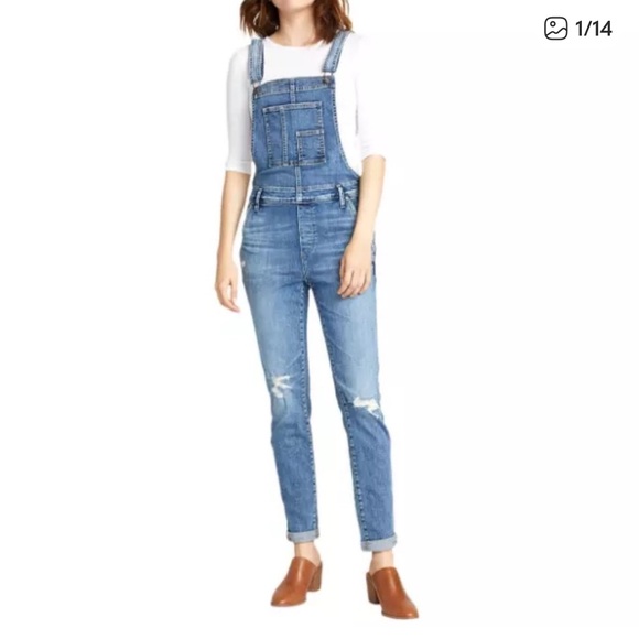 Silver Jeans Distressed Slim Leg Overalls - Picture 4 of 11